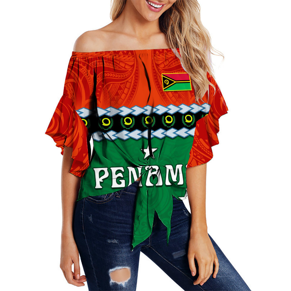 Penama Province Off Shoulder Waist Wrap Top Vanuatu Pig Tusk Polynesian Flag Style