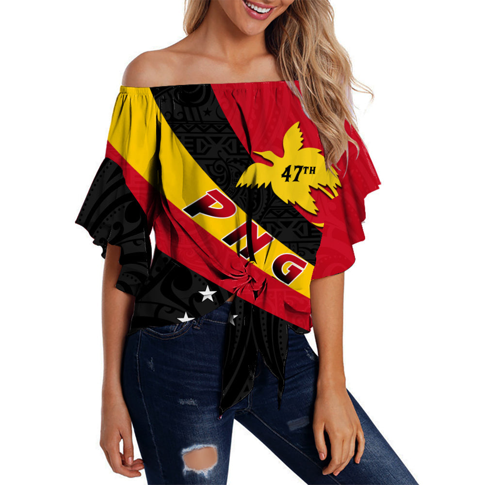 Papua New Guinea Happy 47th Off Shoulder Waist Wrap Top Independence Day