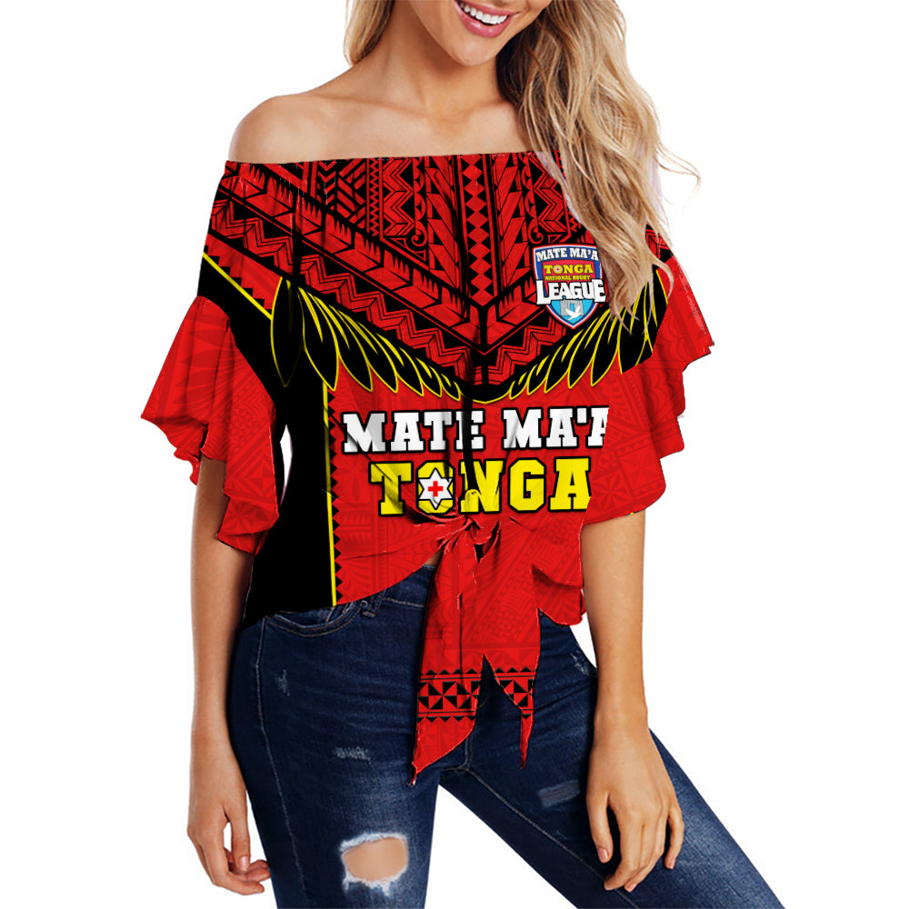 Tonga Rugby Off Shoulder Waist Wrap Top Mate Maa Tonga Pacific Ngatu Black
