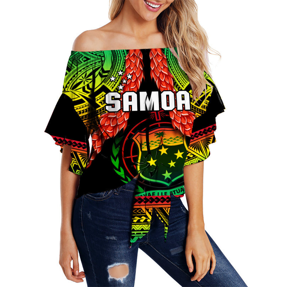 Samoa Rugby Off Shoulder Waist Wrap Top Teuila Torch Ginger Gradient Style
