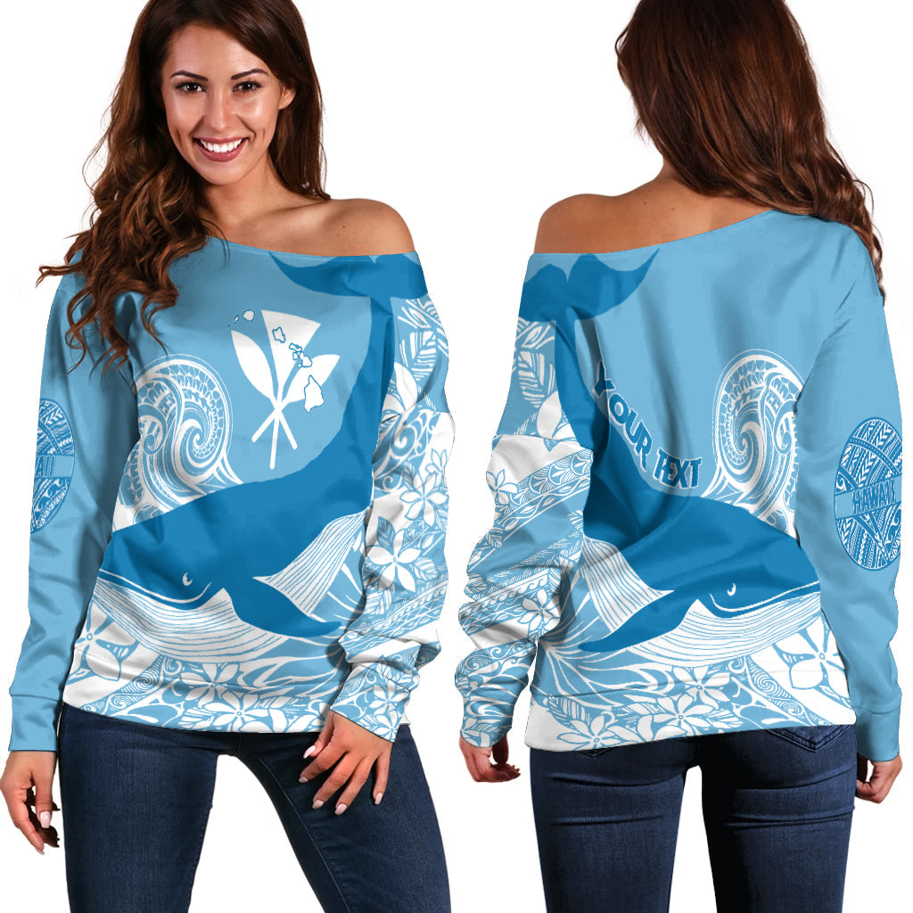 (Custom Personalized) Hawaii Koholā Humpback Whale Off Shoulder Sweater Cerulean