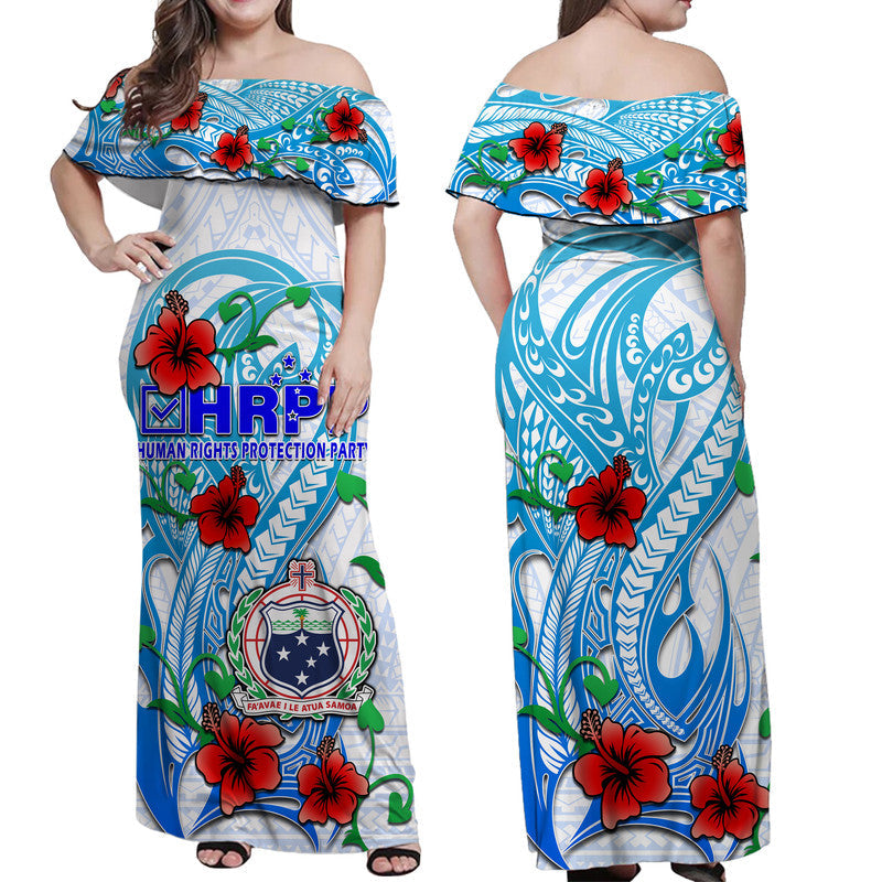 Special Samoa HRPP Party Women Off Shoulder Long Dress Tribal Samoan Hibiscus Design