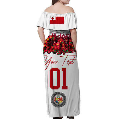 Custom Personalised Tonga Emancipation Day Off Shoulder Long Dress Independence Day Unique Kahoa Heilala Flower White