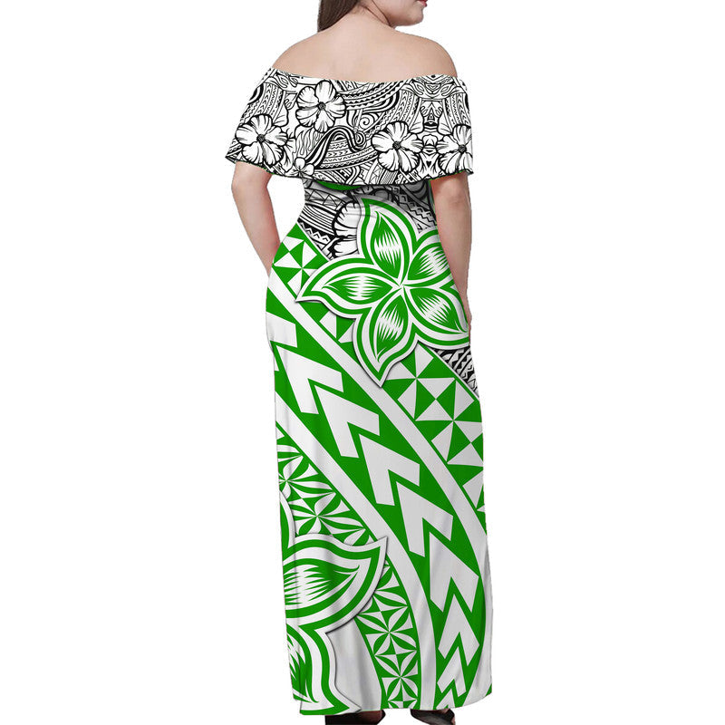 Traditional Polynesian Tribal Tattoo Retro Women Off shoulder Long Dress Green