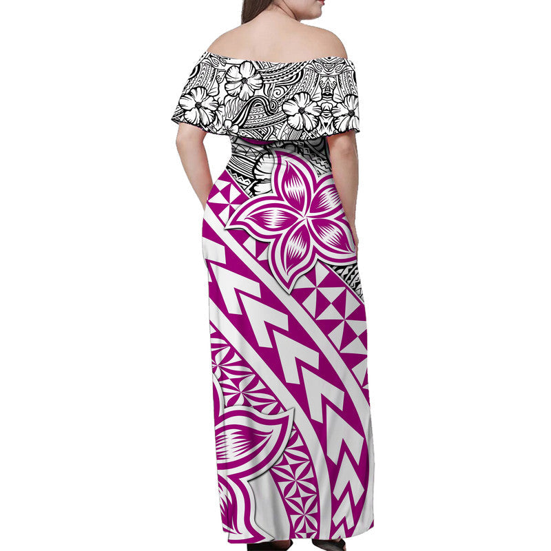 Traditional Polynesian Tribal Tattoo Retro Women Off shoulder Long Dress Pink
