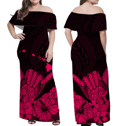 Hawaii Shaka Sign Off Shoulder Long Dress Pink Version