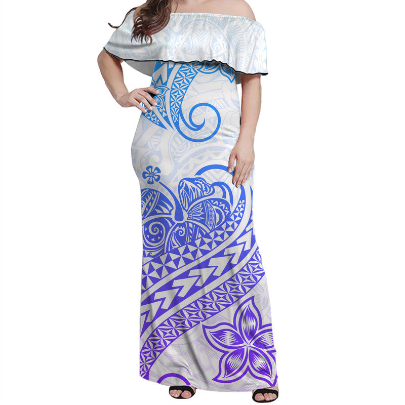 Polynesian Tribal Tattoo Retro Off Shoulder Long Dress Gradient 04 Screen Color