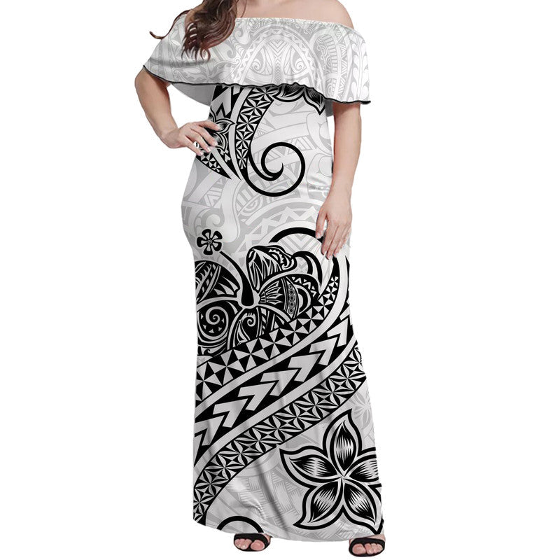 Polynesian Tribal Tattoo Retro Off Shoulder Long Dress Black Screen Color