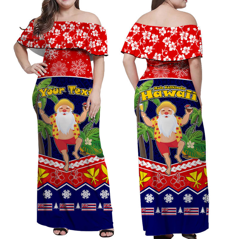 Custom Personalised Hawaii Santa Kalikimaka Palm And Hibiscus Christmas Vibe Women Off Shoulder Long Dress