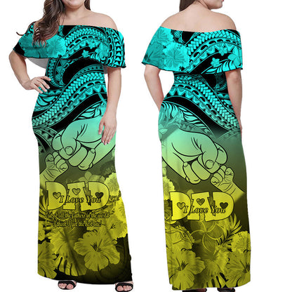 Matching Couple Outfit Polyneisian Pride Happy Father Day Combo Off Long Dress and Hawaiian Shirt I Love You Dad Polynesian Tribal Gradient 1