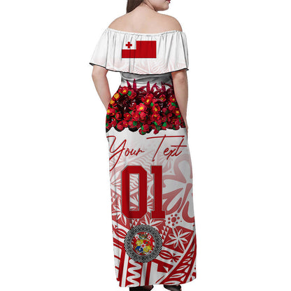 Custom Personalised Tonga Emancipation Day Off Shoulder Long Dress Independence Day Unique Kahoa Heilala Flower White