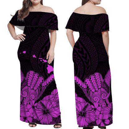 Hawaii Shaka Sign Off Shoulder Long Dress Purple Version