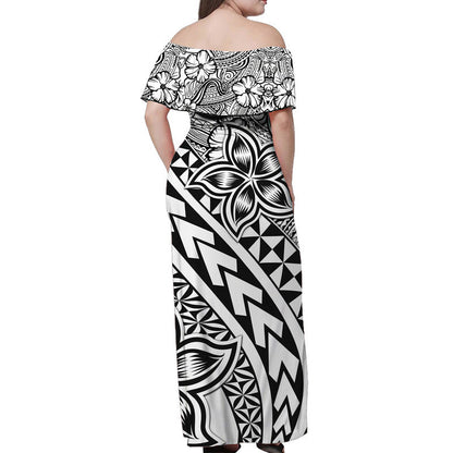 Traditional Polynesian Tribal Tattoo Retro Women Off shoulder Long Dress Black