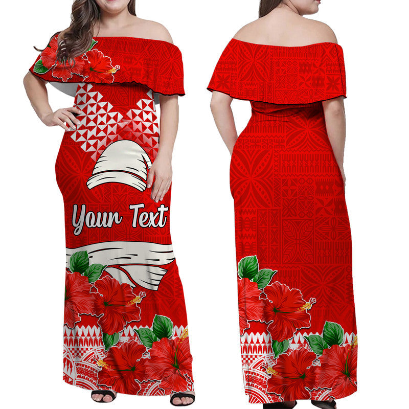 Custom Personalised Hawaii Hibiscus Flower Mele Kalikimaka Women Off Shoulder Long Dress