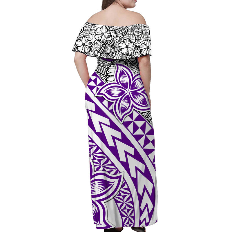Traditional Polynesian Tribal Tattoo Retro Women Off shoulder Long Dress Purple
