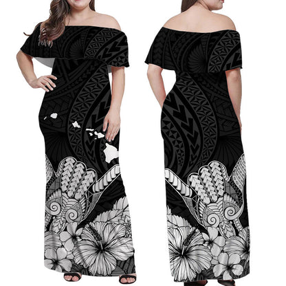 Hawaii Shaka Sign Off Shoulder Long Dress Black Version