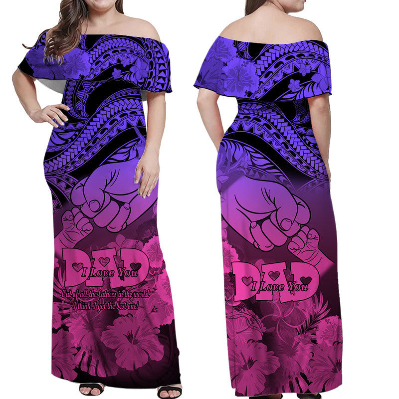 Matching Couple Outfit Polyneisian Pride Happy Father Day Combo Off Long Dress and Hawaiian Shirt I Love You Dad Polynesian Tribal Gradient 2
