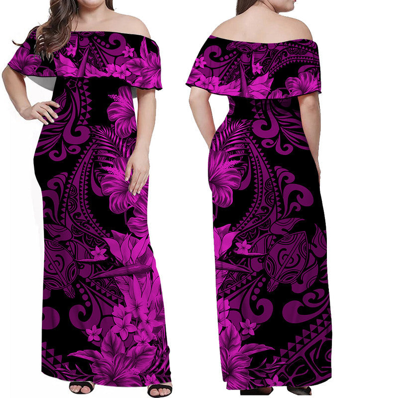 Hawaiian Matching Outfits For Couples Hawaii Flowers Mix Tribal Pattern Combo Dress And Shirt Purple