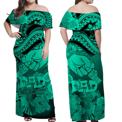 Matching Couple Outfit Polyneisian Pride Happy Father Day Combo Off Long Dress and Hawaiian Shirt I Love You Dad Polynesian Tribal Green