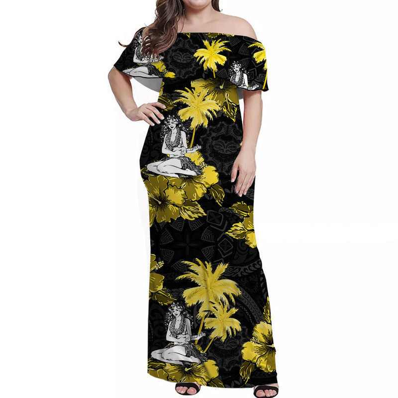 Off Shoulder Long Dress Hawaii Summer Hula Girl No.5