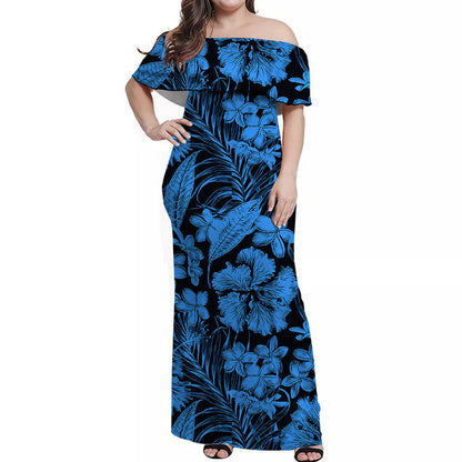 Matching Couple Hawaiian Outfits Aloha Hawaii Flowers Summer Combo Dress And Shirt Blue
