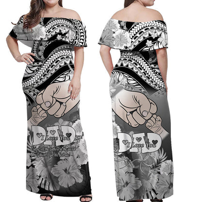 Matching Couple Outfit Polyneisian Pride Happy Father Day Combo Off Long Dress and Hawaiian Shirt I Love You Dad Polynesian Tribal Black