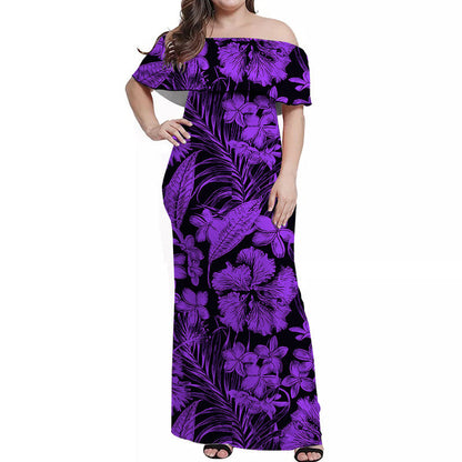 Matching Outfits For Couples Aloha Hawaii Flowers Summer Combo Dress And Shirt Purple