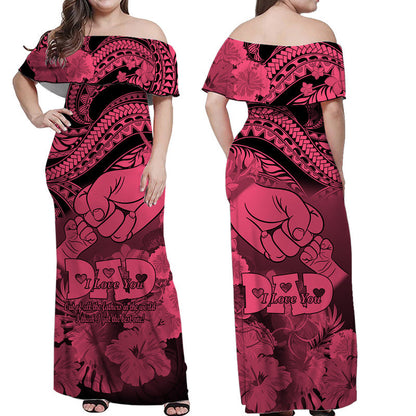 Matching Couple Outfit Polyneisian Pride Happy Father Day Combo Off Long Dress and Hawaiian Shirt I Love You Dad Polynesian Tribal Pink
