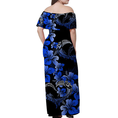 Matching Outfits For Couples Polynesian Valentine Combo Dress And Shirt Hibiscus Flowers Blue Style
