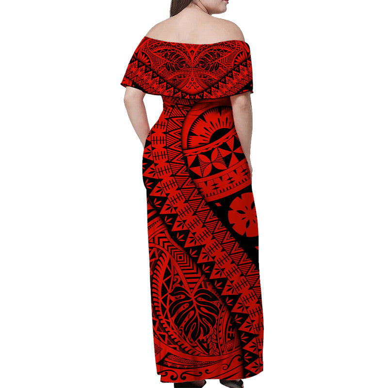 Polynesian Masi Kesa No2 Red Style Women Off Shoulder Long Dress