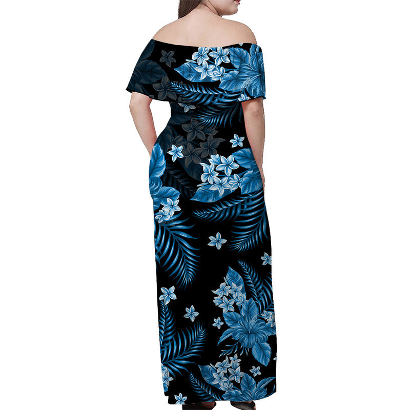 Hawaii Summer Colorful Off Shoulder Long Dress Light Blue