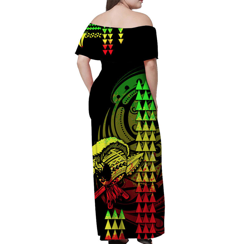 Hawaii Polynesian Warrior Kakau Off Shoulder Long Dress Reggage