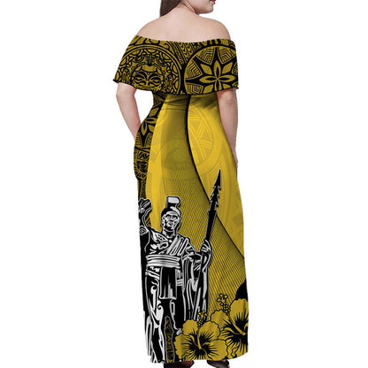 Hawaiian King Kamehameha Off Shoulder Long Dress Vibe Yellow Style
