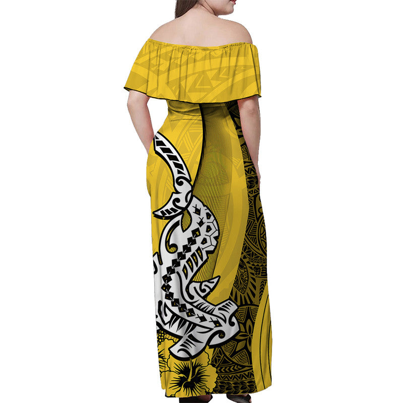 Hawaiian Shark Polynesian Off Shoulder Long Dress Vibe Yellow Style