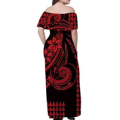 Kakau Hawaiian Polynesian Off Shoulder Long Dress Red