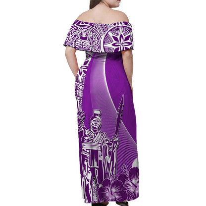 Polynesian Couple Outfits Hawaiian King Kamehameha Combo Dress And Shirt Vibe Purple Style