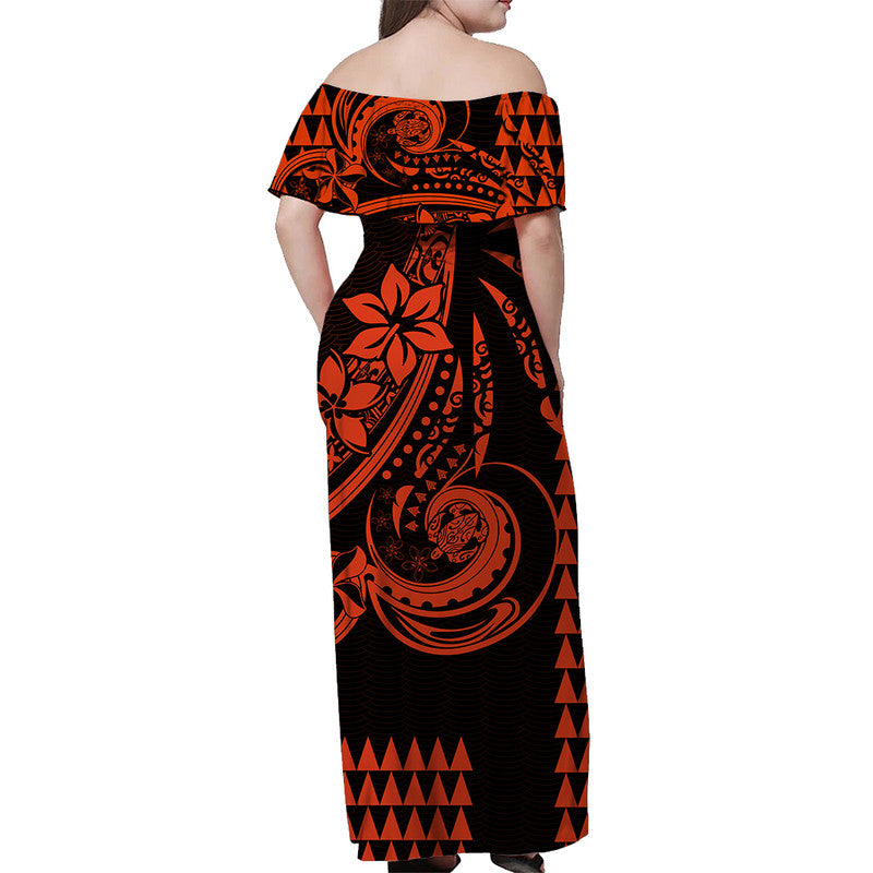 Kakau Hawaiian Polynesian Off Shoulder Long Dress Orange