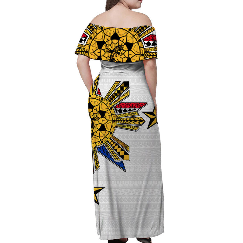Filipino Off Shoulder Long Dress Tribal White Style