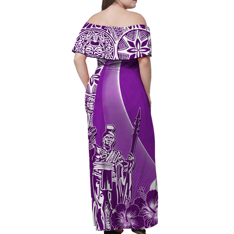 Hawaiian King Kamehameha Off Shoulder Long Dress Vibe Purple Style