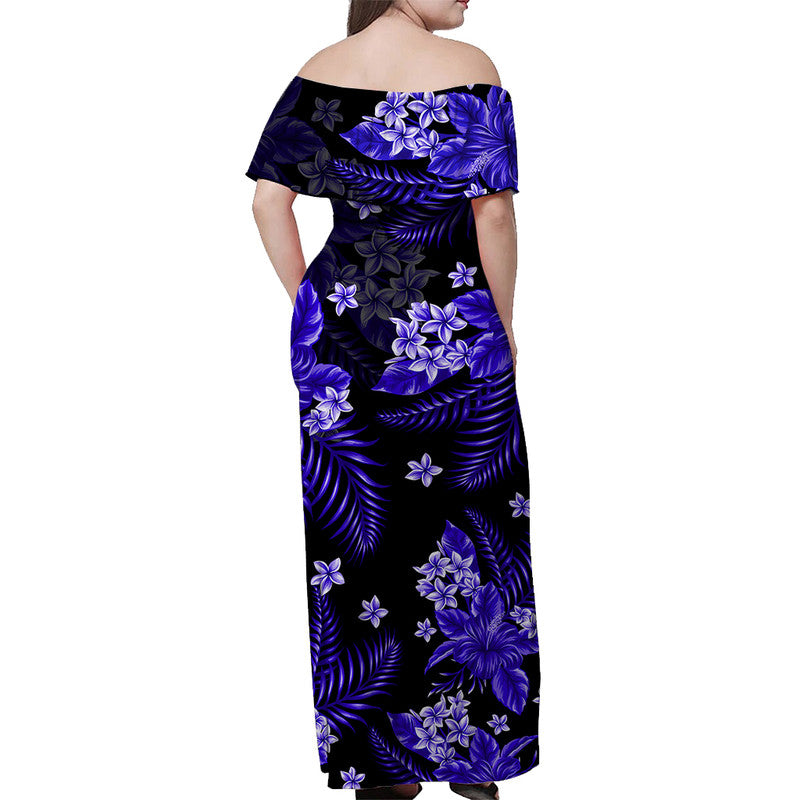 Hawaii Summer Colorful Off Shoulder Long Dress Dark Blue