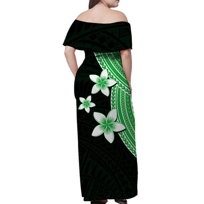 Polynesian Combo Dress And Shirt With Plumeria Flower Green