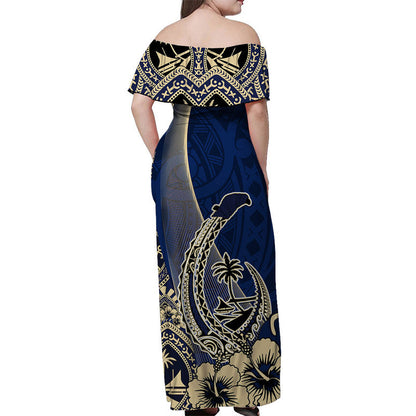 Guam Fish Hook Off Shoulder Long Dress Blue Style