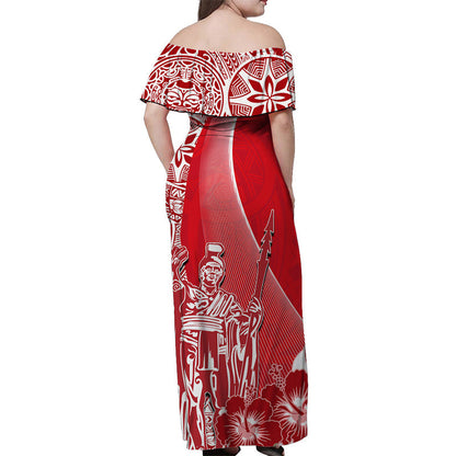 Hawaiian King Kamehameha Off Shoulder Long Dress Vibe Red Style