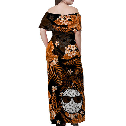 Hawaii Summer Colorful Off Shoulder Long Dress Pineapple Orange