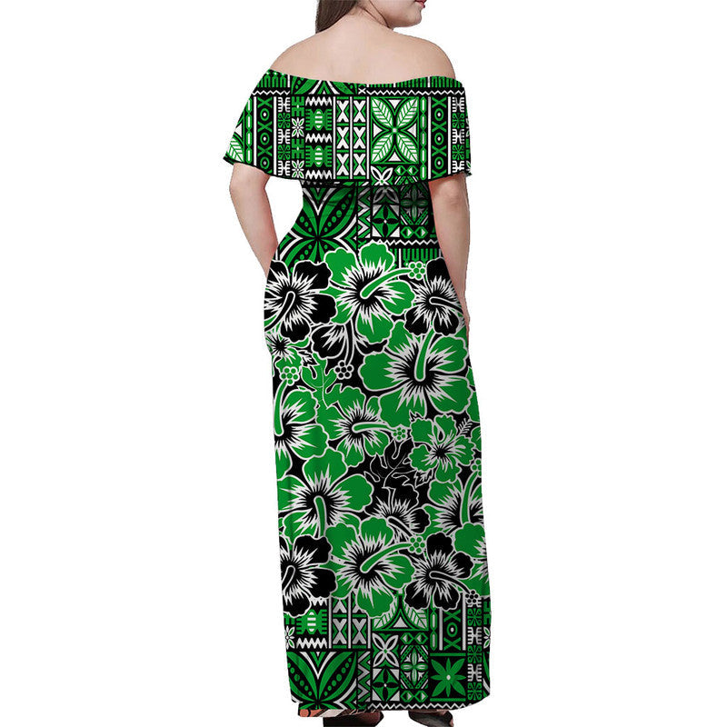 Matching Outfits For Couples Fiji Hibiscus Festival Combo Dress And Shirt Green