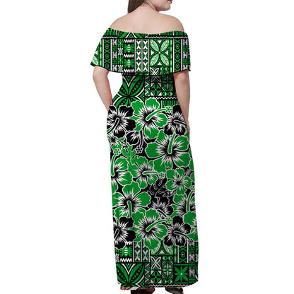 Matching Outfits For Couples Fiji Hibiscus Festival Combo Dress And Shirt Green