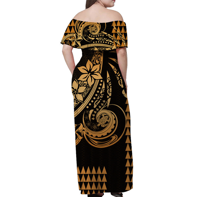 Kakau Hawaiian Polynesian Off Shoulder Long Dress Gold