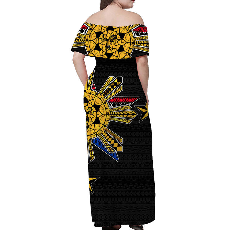 Filipino Off Shoulder Long Dress Tribal Black Style
