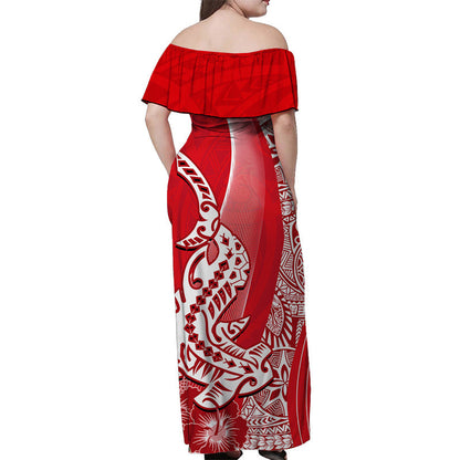 Hawaiian Shark Polynesian Off Shoulder Long Dress Vibe Red Style