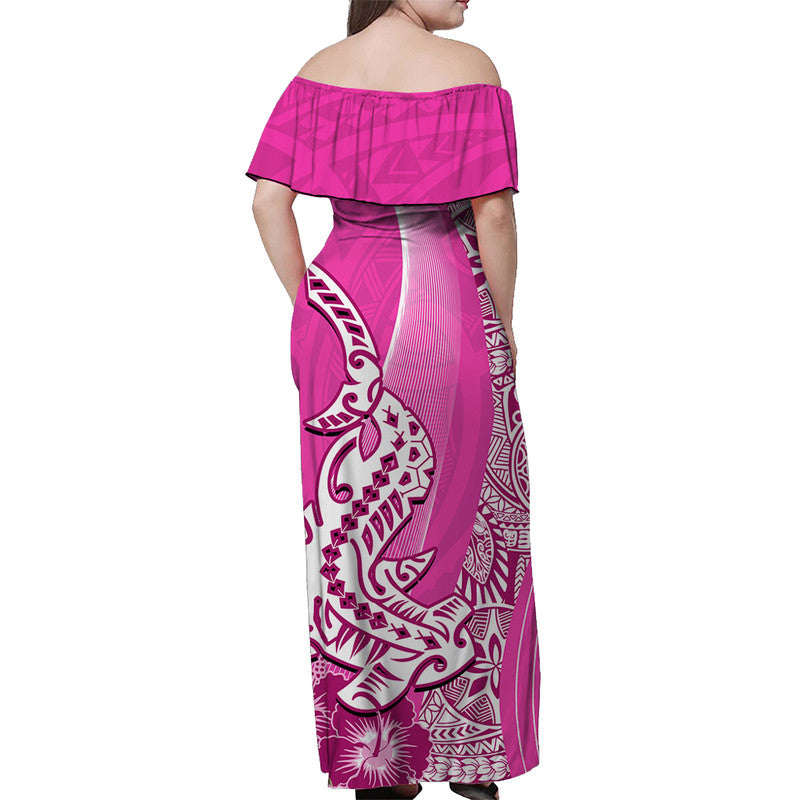 Hawaiian Shark Polynesian Off Shoulder Long Dress Vibe Pink Style